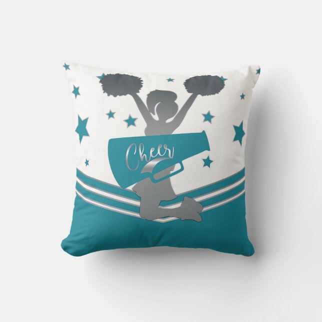 Almofada Meninas de torcida Estrelas Verde-azulado & Prata (Frente)