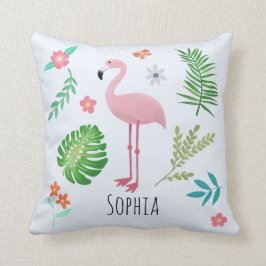 Almofada Meninas Flamingo Tropical Cor-de-rosa e Flores