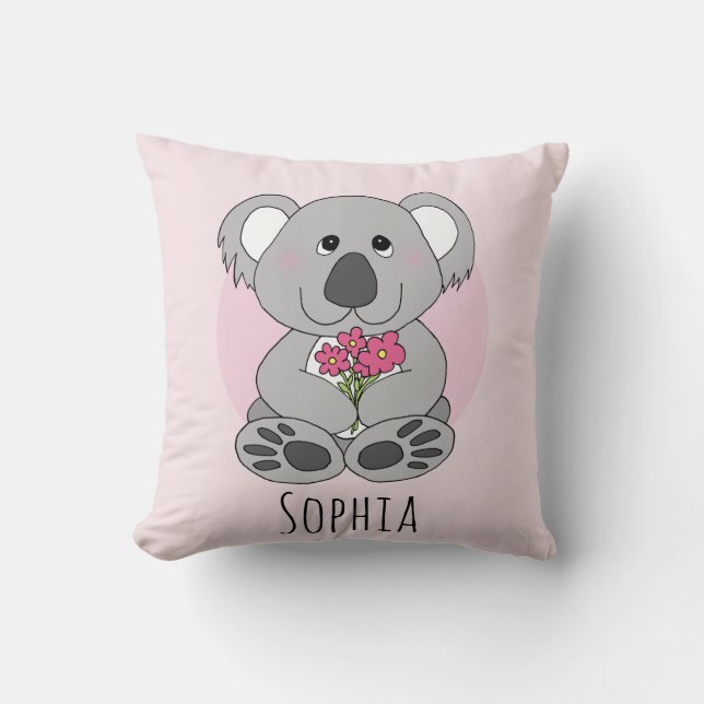 Almofada Meninas Fumam Um Cartoon De Urso Koala E Flores No (Frente)