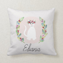 Meninas Gatos Brancos Cons com Flores e Nome