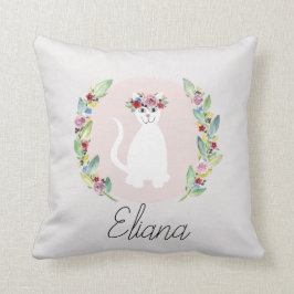 Almofada Meninas Gatos Brancos Cons com Flores e Nome