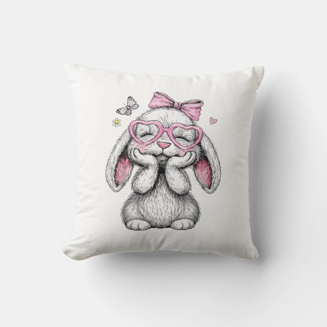 Almofada Meninas Páscoa Bunny Fofinho Face Rosa Páscoa Cria (Frente)