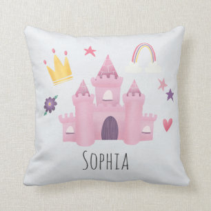 Almofada Meninas Rosa Princesa Castelo e Crianças Cruzadas