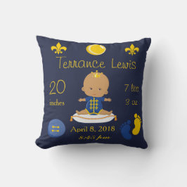 Almofada Menino Bebê Afro-Americano Azul e Amarelo