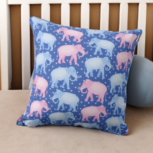 Almofada Menino Bebê Azul e Elefantes Indianos Rosa