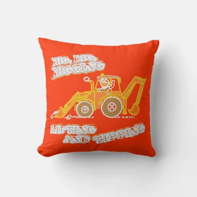 Almofada Menino escavadeira laranja & amarelo  (Frente)