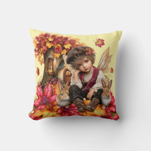 Almofada Menino Fada do Clã do Maple com Coelhos & Folhas d