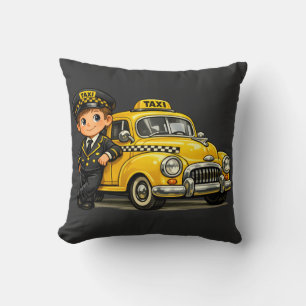 Almofada Menino Motorista de Táxi Retro com Camiseta de Car