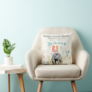 Almofada Menino Nursery Baby Birth Stat Elephant Arrow Padr