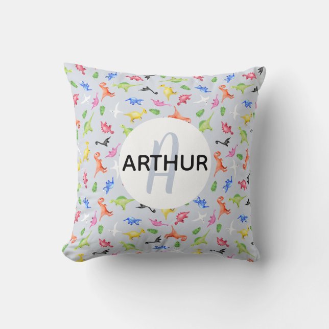 Almofada Meninos: Dinossauro Monograma e Crianças (Frente)