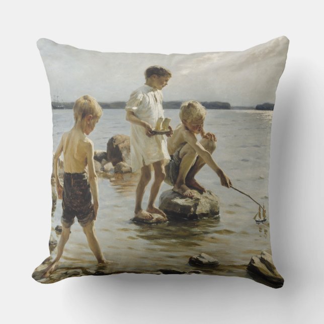 Almofada Meninos tocando na praia (por Albert Edelsense) (Frente)