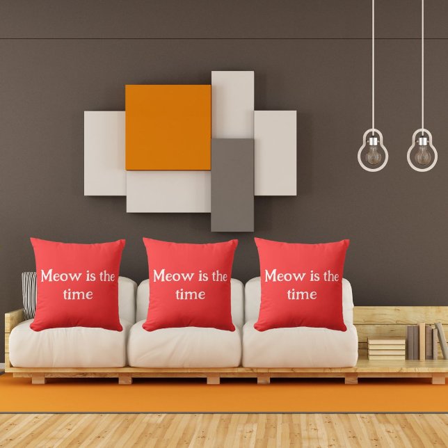 Almofada Meow É O Tempo Engraçado Retro Animal Cugado Red (Criador carregado)
