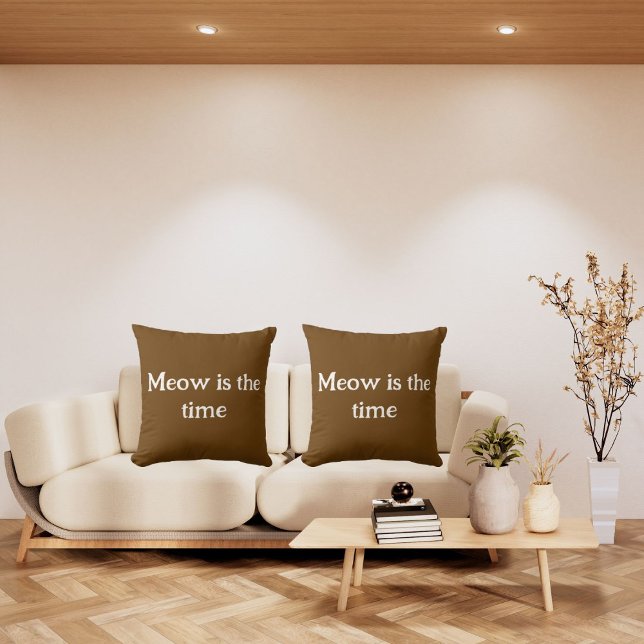 Almofada Meow É O Tempo Engraçado, Retrô, Marrom (Criador carregado)