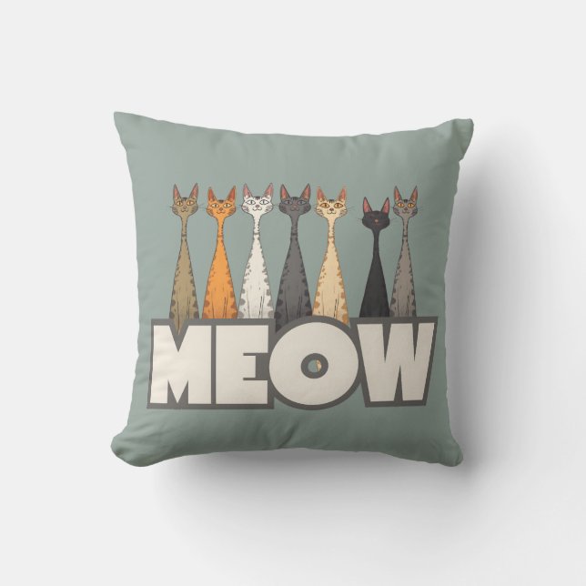 Almofada Meow Peeking Cats Funny Sage Green Cat Lover Print (Frente)