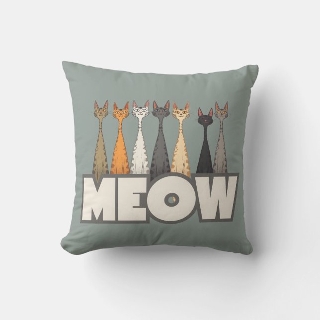Almofada Meow Peeking Cats Sage Green Funny Cat Graphic Art (Frente)