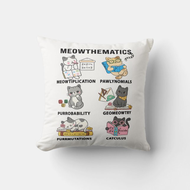Almofada Meowtemática Piadas Matemáticas de Gatos para Aman (Frente)