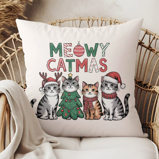 Almofada Meowy Catmas Cute Christmas Cats - Holiday Decor