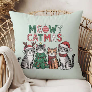 Almofada Meowy Catmas Cute Christmas Cats - Holiday Decor