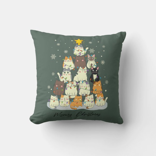 Almofada Meowy Christmas — Cute Cat Tree (Frente)