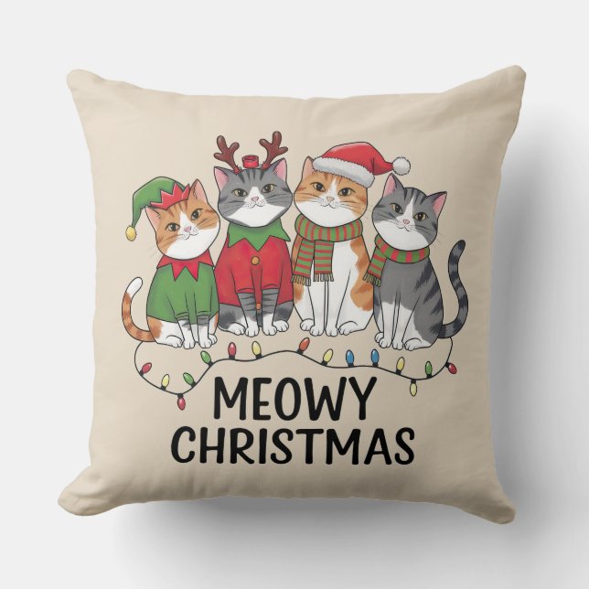 Almofada Meowy Christmas Funny Cats - Cute Holiday  (Frente)