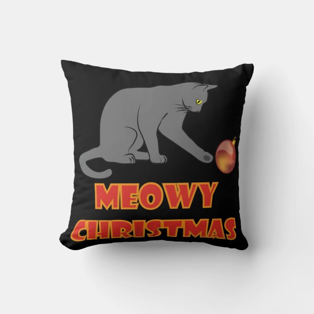 Almofada Meowy Christmas Funny Gray Cat (Frente)