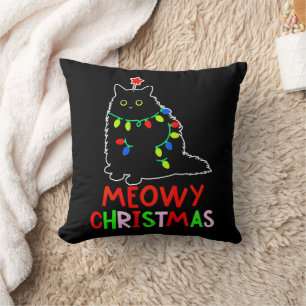 Almofada Meowy Natal Luzes de Natal Pijama de Gato Preto 