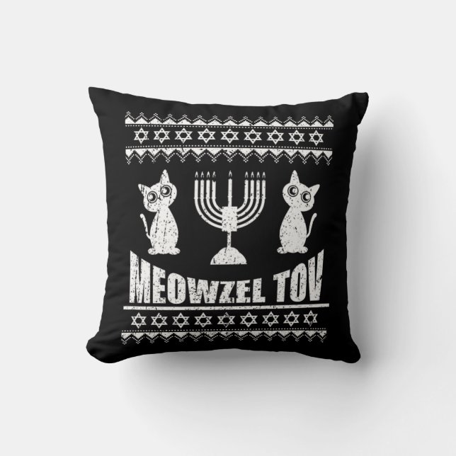 Almofada Meowzel Tov Chanukah, dono judeu do gato Hanukkah (Frente)