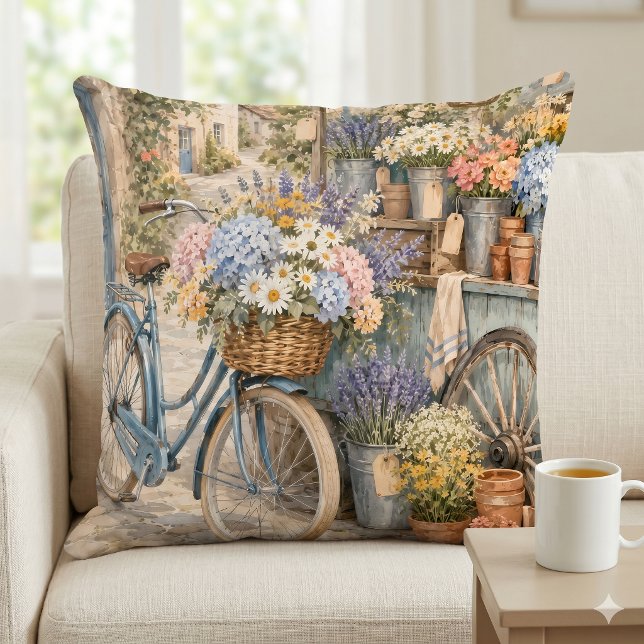 Almofada Mercado de Flores Bloomcore Bicicleta (Bloomcore Flower Market Bicycle Throw Pillow)