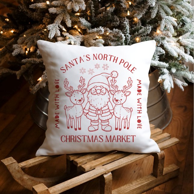Almofada Mercado de Natal de Papai Noel e Rena Feito Com Am (Criador carregado)