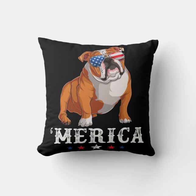 Almofada Merica Dog 4 de julho EUA Bandeira Inglesa B (Frente)