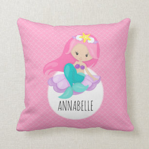 Almofada Mermaid Girl Princess Kids Sea Shell Scals Rosa