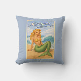 Almofada Mermaids Make Waves Retro Coastal Blue Beach Decor