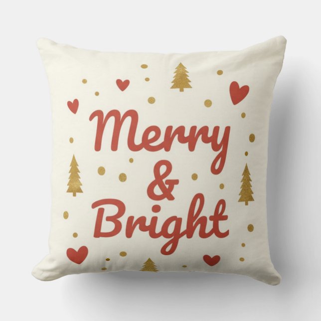 Almofada Merry & Bright" Festive Christmas Throw Pillow (Frente)