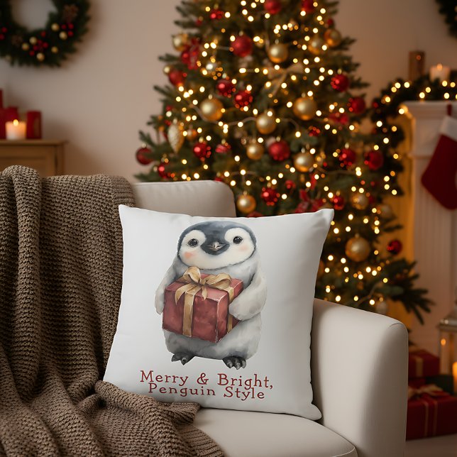 Almofada Merry & Bright Penguin Christmas (Criador carregado)
