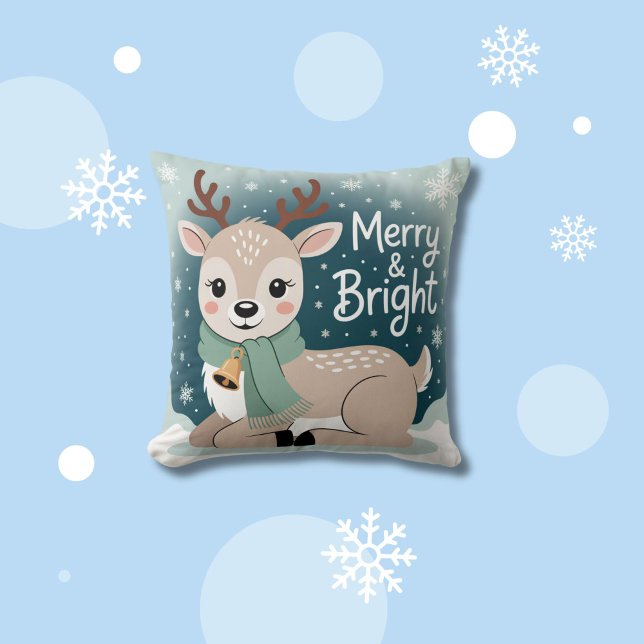 Almofada Merry & Bright Reindeer Christmas (Criador carregado)