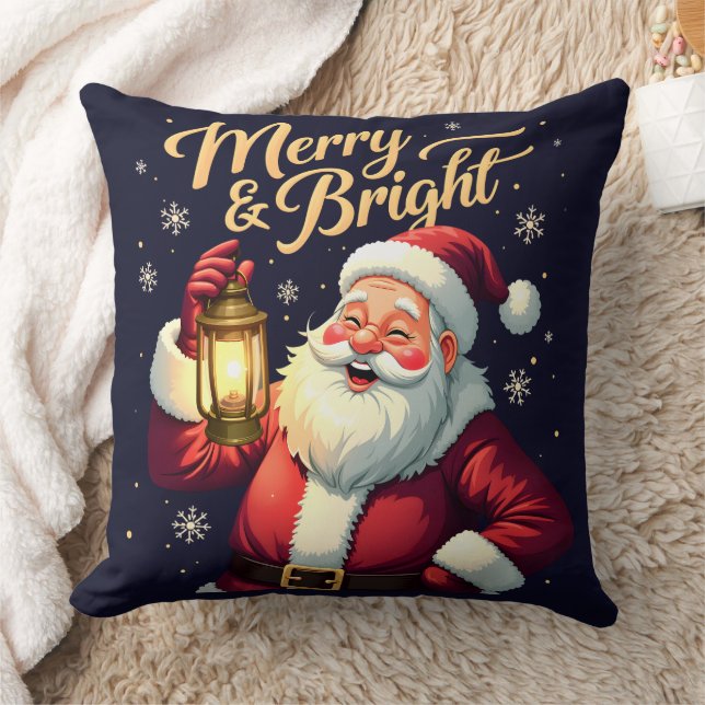 Almofada Merry Bright Santa Holding Lantern Illustration (Cobertor)