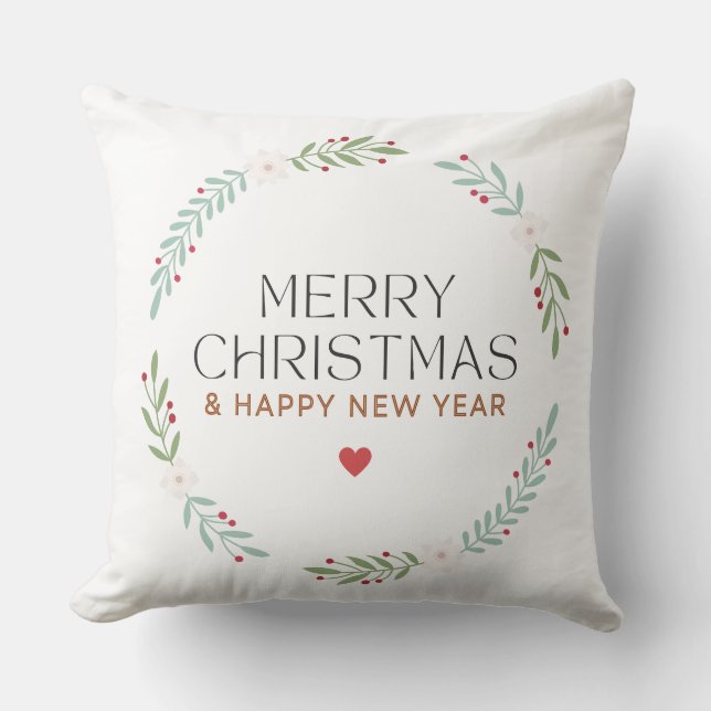 Almofada Merry Christmas Botanical Wreath Pillow Cover (Frente)
