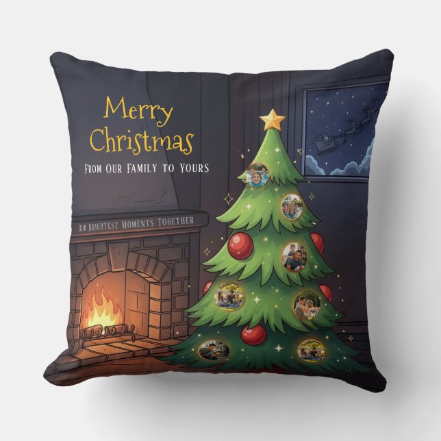 Almofada Merry Christmas Family Tree Photo Throw Pillow (Frente)