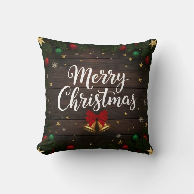 Almofada Merry Christmas Festive Holiday Throw Pillow (Frente)