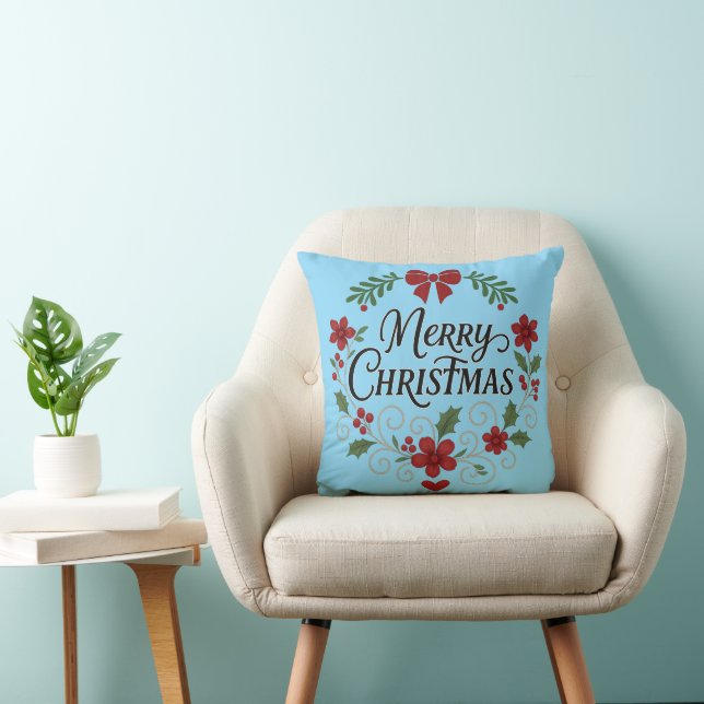 Almofada Merry Christmas Floral Wreath Throw Pillow (Cadeira)