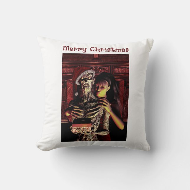 Almofada Merry Christmas. Funny skeleton with woman (Frente)