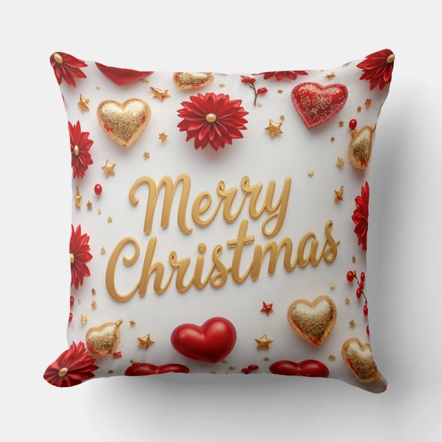 Almofada Merry Christmas Red & Gold Holiday Pillow  (Frente)
