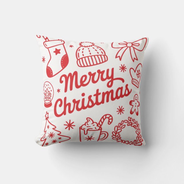 Almofada Merry Christmas Red & White Holiday Throw Pillow (Frente)
