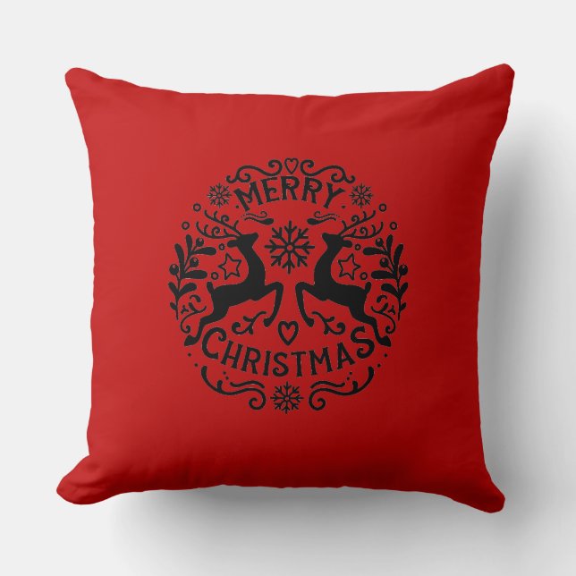 Almofada Merry Christmas Reindeer, Red Black (Frente)