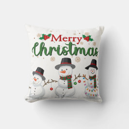 Almofada Merry Christmas Snowman Family Throw Pillow
