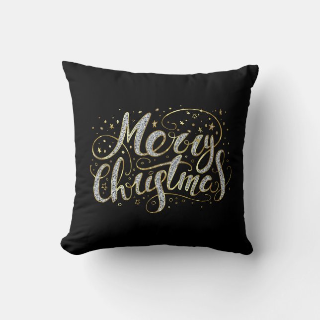 Almofada Merry Christmas White Glitter Typografia T-Shirt (Frente)