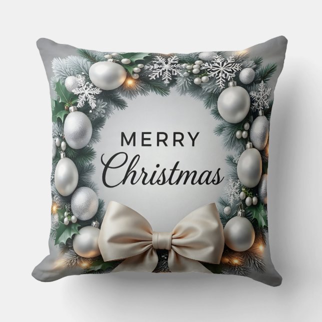 Almofada Merry Christmas Wreath Luxury Holiday Pillow (Frente)
