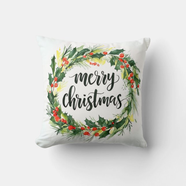 Almofada Merry Christmas Wreath Throw Pillow Elegant Holida (Frente)