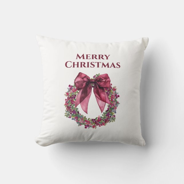 Almofada Merry Christmas Wreath Throw Pillow in Pink/Green (Frente)