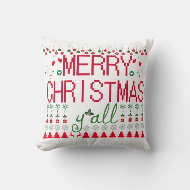 Almofada "Merry Christmas Y'all" Ugly Sweater (Frente)